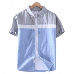 Schinte marque hommes été 100% Cott chemise Oxford à manches courtes Smart décontracté mince Patchwork chemise col rabattu nouveau t83U #