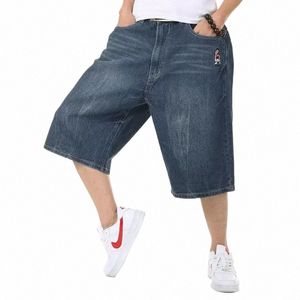 Schinte Verano Tallas grandes Pantalones vaqueros de pierna ancha Pantalones cortos Monopatín masculino Swag Baggy Hombres Capri Pantalones de mezclilla 42 44 46 48 J0RV #