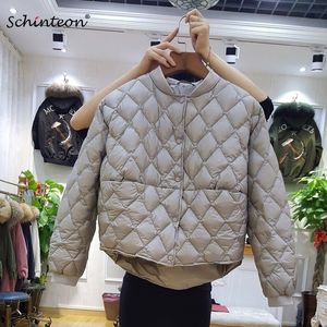 Schinteon Baseball Down Veste Femmes Court Blanc Duck Down Outwear Loose Casual Manteau Ultra Light Down Vestes sur la taille 201102