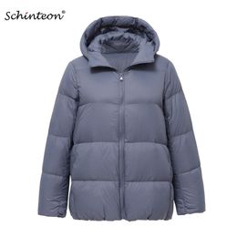 Schinepon Light Down Jacket 90% Witte eendendons Casual Losse Winter Warm Uitloper met Hood Hoge Kwaliteit 9 Kleuren 210819