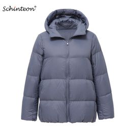 Schinteon Light Down Chaqueta 90% Abrigo de pato blanco Casual suelto Invierno Outwear cálido con capucha de alta calidad 9 colores 201103