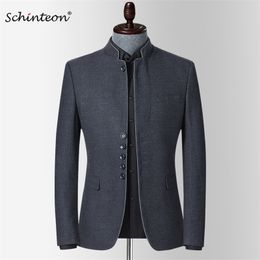 Schinteon Men Spring Blazer Jacket Stand Kraag Slim Fit Outwear Smart Casual Hoogwaardige Chinese Tunic Suit 201104