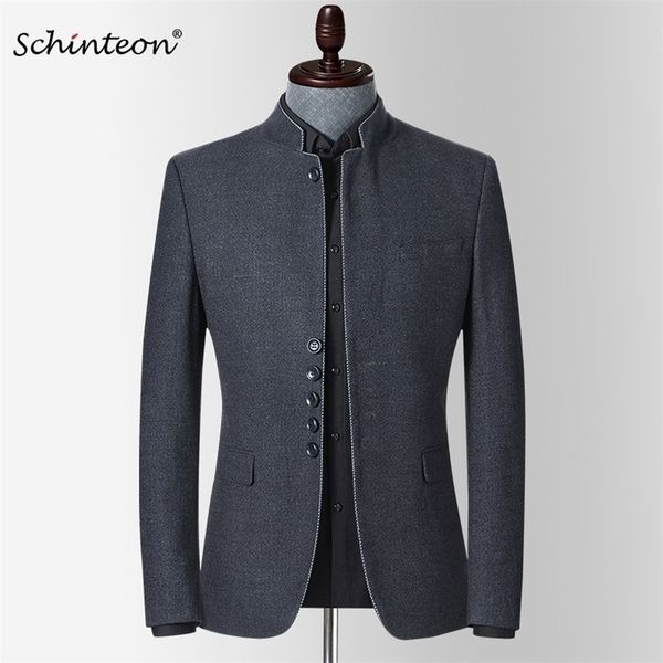 Schinteon Hommes Printemps Blazer Veste Col Montant Slim Fit Outwear Smart Casual Haute Qualité Chinois Tunique Costume 201104