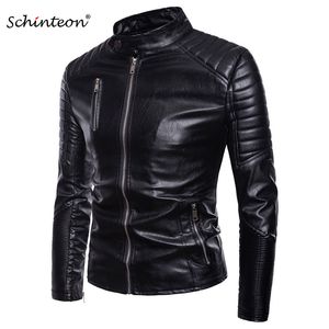 Chaquetas para hombre, chaqueta de motorista de cuero PU para hombre, chaqueta de motociclista con cuello levantado, prendas de vestir ajustadas, abrigo informal de imitación con cremallera