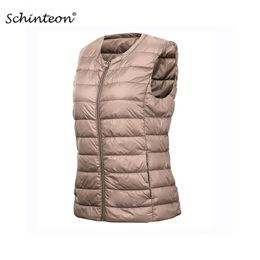SCHINTON S-8XL Dames Ultra Licht Down Vest Casual Slim White Duck Bottoming Mouwloze Winter Warm Liner Clothing 211011