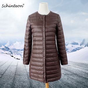 Chaqueta de plumón Schinteon para mujer, abrigo largo de plumón de pato blanco ultraligero, prenda de fondo interior fina, novedad de otoño 200922