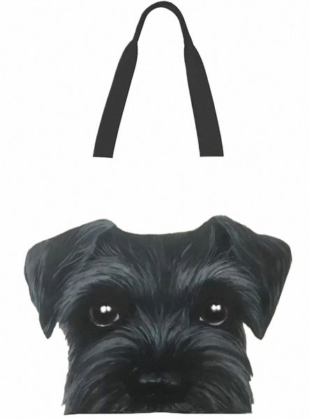 Schnauzer pintura original perro cachorro comestibles bolsa de asas reutilizable mujeres grande bolso casual bolsos de hombro para tienda de comestibles c86o #