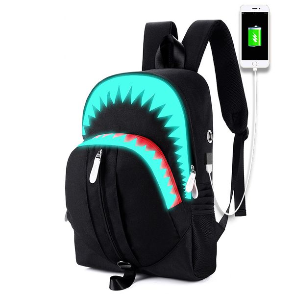 Mochila escolar para niño, mochila luminosa, mochila funcional con USB de tiburón de boca grande, mochila para estudiante, equipo personalizado