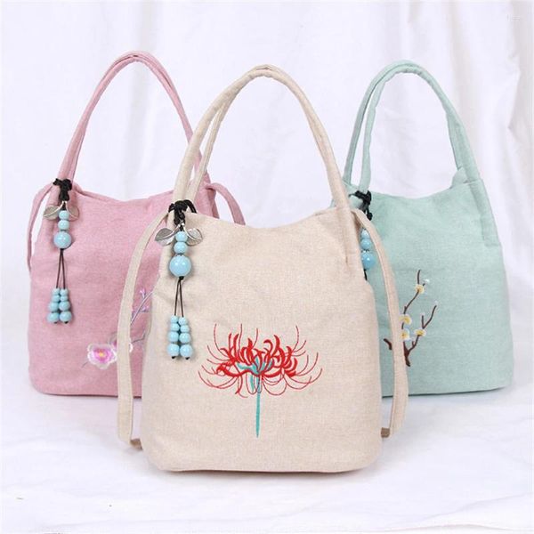 Bolsas escolares 1 unids estilo antiguo chino bordado bolso de hombro vintage borla hanfu crossbody satchel bolso hecho a mano mujer niña regalo