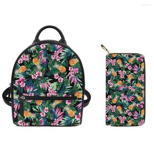 Sacs d'école 2023 Floral Ananas Femmes Mini Sac À Dos En Cuir Sac À Bandoulière Pour Adolescentes Multi-Fonction Petit Sac À Dos Femme Téléphone Pochette