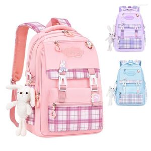 Mochilas escolares 2023, Mochila plegable para niñas con cinturón de equipaje, peso ligero, nailon a cuadros para niños, Mochila alta