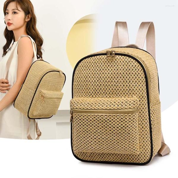 Sacs d'école 2023 filles été paille sac à dos Boho plage à la main tissé sac à main femme sac à dos décontracté voyage sacs à main pour les femmes