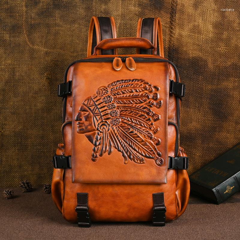 School Bags 2023 Handmade Backpacks For Women Cowhide Backpack Embossed Large Female Travel Genuine Leather Luxury