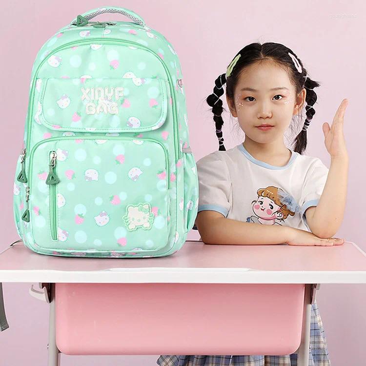 Skolväskor 2023 Koreansk medelstudent ryggsäck nylon rosa tryck primär söt för flickor skolväska barn väska