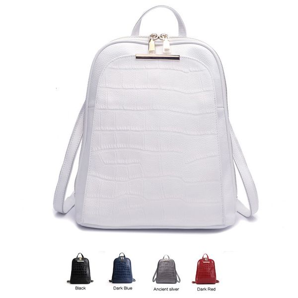 Sacs d'école 2023 naturel 100 véritable cuir de vache véritable tous les jours blanc argent femmes sac à dos dames filles couche supérieure en peau de vache livre sac 230823