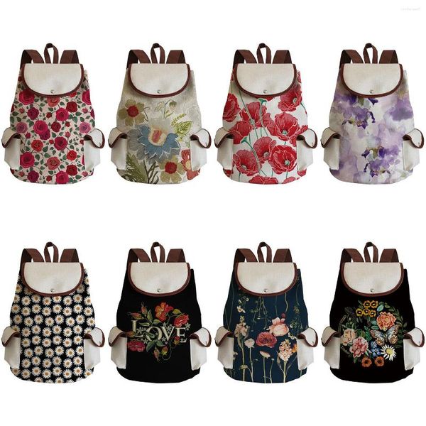Sacs d'école 2023 Vintage cordon sacs à dos femmes grande capacité fleur Style ethnique pratique Portable lin épaules