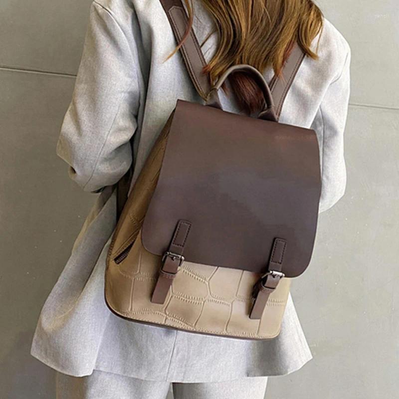 School Bags 2024 Fashion Rucksack Genuine Leather Women Knapsack Shoulder Cross Female Girl Cowhide Patchwork Daypack Backpack