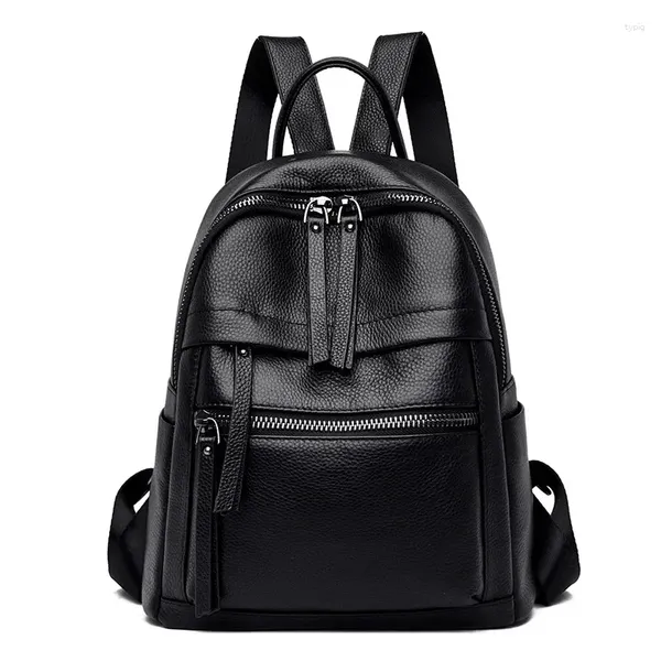 Mochilas escolares 2024 de cuero genuino para mujer, mochilas de moda para mujer, mochila de cuero de vaca para estudiante, mochila de diseño informal coreano