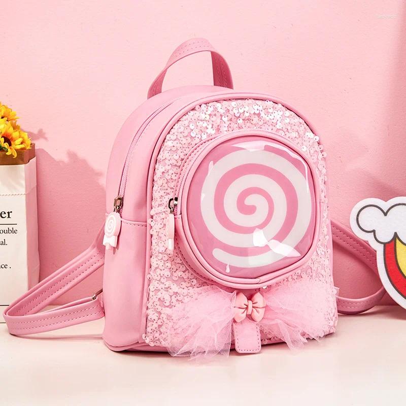 Sacos escolares 2024 pirulito criativo ombro duplo volta menina estrangeira viajando crianças jardim de infância pequena mochila princesa bebê desenhos animados