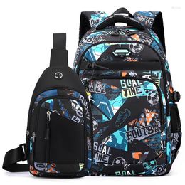 Mochilas escolares con estampado de fútbol, mochilas geniales con bolsa en el pecho, mochila con capacidad para niñas y niños, mochilas escolares altas con hombros simples, 2 uds.