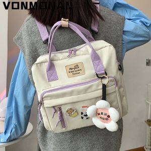 School Bags 3 In 1 Backpack for Teenage Girl Ring Buckle Portable Travel Shoulder Bag Female Small Schoolbag Badge Woman Rucksack Satchel 230720