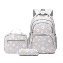Schooltassen 3 PCSSet Bag voor meisjes kinderen rugzak schoolbags tiener lunchbox kind met potloodkas kinderen 2023 zwart 230818