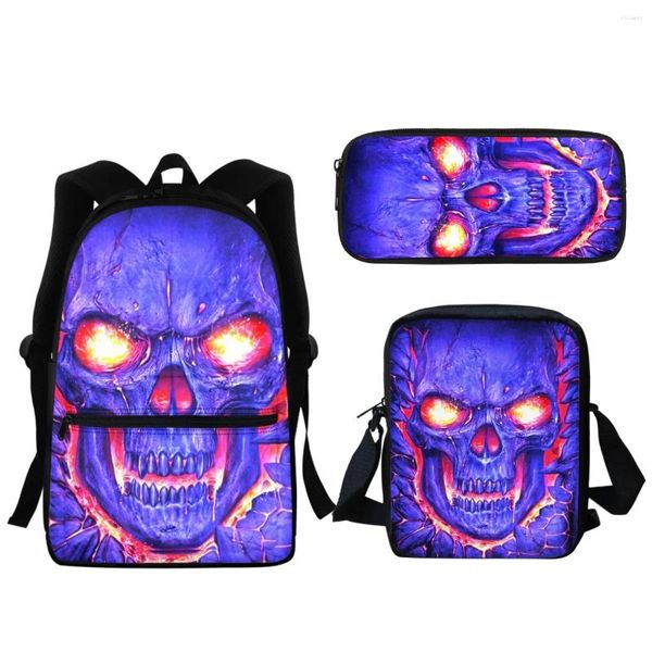 Bolsas escolares 3pc Horror Calavera MEDIA ESTUDIANTE ESTUDIANTE ESCUELA Estilo gótico Trend College Mochila Mochila casual Herramientas de estudio