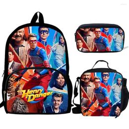 Sacs d'école 3pcs Mochila Henry Danger Imprimer Sac à dos pour garçons Filles Enfants Modèle BookBag Sac Pack255S