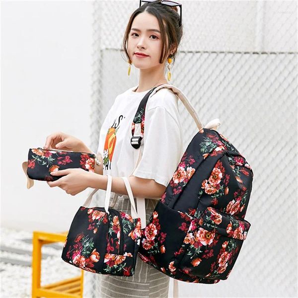 Bolsas escolares 3 unids/set Floral para niñas adolescentes flor étnica mochila ligera productos niños lápiz bolsa conjunto