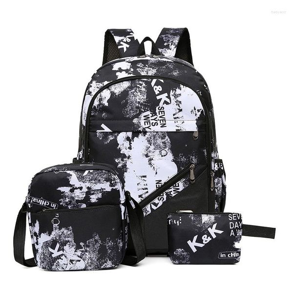 Mochilas escolares 3 unids/set, mochilas de viaje para hombres, mochila de hombro con estampado de camuflaje, Mochila de lona para adolescentes, niños, estudiantes, Mochila