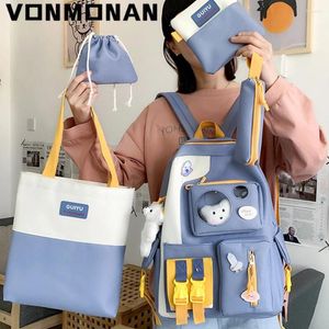 Schooltassen 4 pc's Kawaii vrouwen rugzak portemonnees canvas boektas voor tienermeisjes college bagpack student rucksack sac a dos