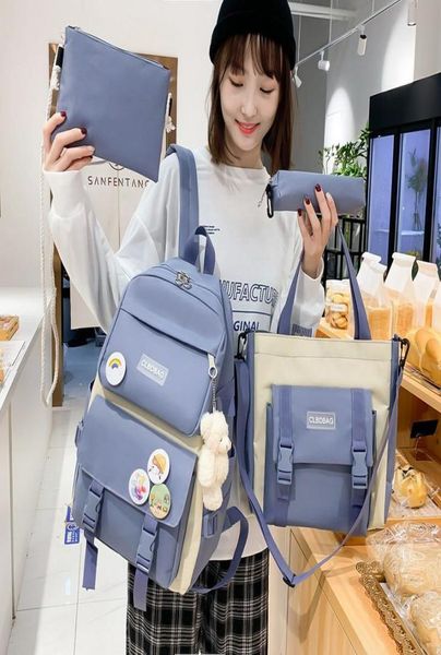 Sacs d'école 4 PCS Set Harajuku Women Women ordinateur portable Backpack Canvas for Teenage Girls Kawaii College Student Kids Book Bag Rucksack 20211317279