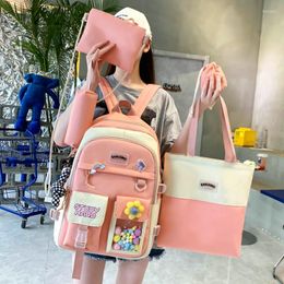 Schooltassen 5 In 1 Kawaii Dames Bagpack 2023 Children's Backpack Bookbag Laptop Bag For Girls Mochilas Travel Bookbags With Bear