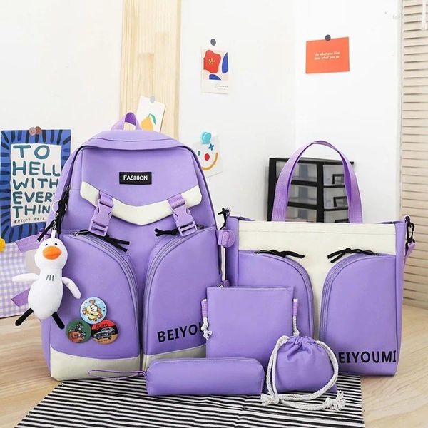 Sacs d'école 5 PCS Set Sac à dos pour les femmes sacs filles enfants adolescents Tissu esthétique Sac à dos