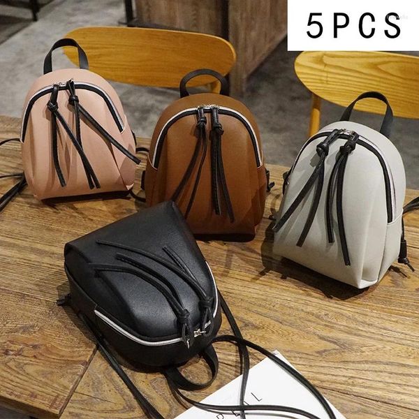 Sacs d'école 5pcs 2024 fermeture éclair double épaule petit sac à dos mode version coréenne de couleur unie grande capacité sac de voyage de loisirs