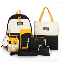 Sacs d'école 6pcs / Set Teenage Girl Sac à dos Student Book Bag Femme Main Épaule Style coréen pour les filles