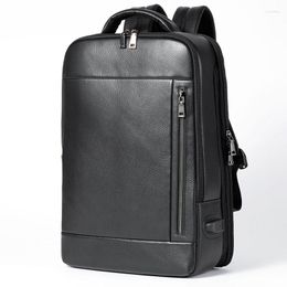 School Bags AETOO Simple Men's Leather Backpack Business Fashion Large Capacity Computer Litchi Grain USB