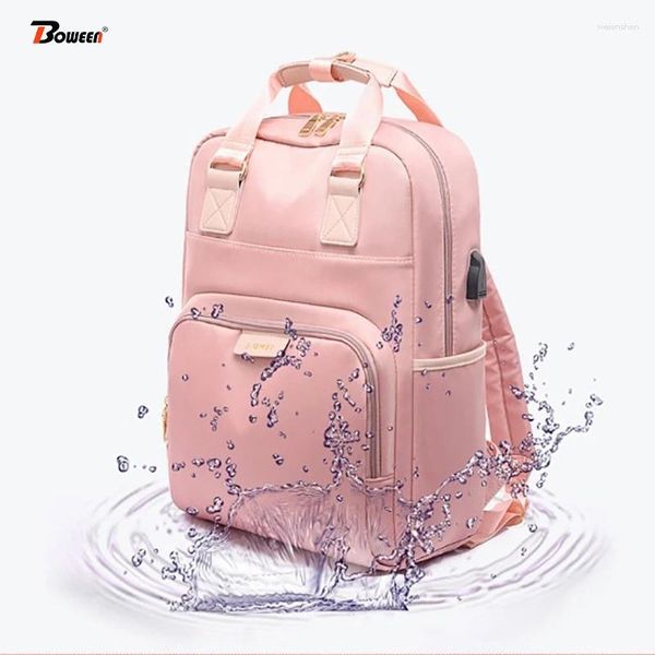 Sacs d'école Aiwithpm Antifroproof anti-vol pour ordinateur portable Sac à dos USB Charge de Charge de fille de la fille rose Pink Multifonctionnel Bagpack Sac