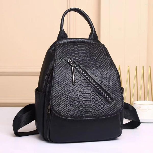 Sacs d'école Alligator sac à dos en cuir véritable femmes motif Crocodile peau de vache voyage noir mode dames sac à bandoulière de vache