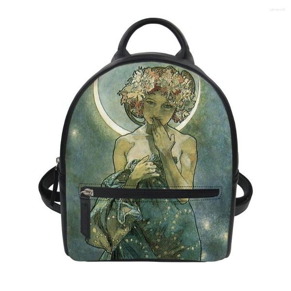 Sacs d'école Alphonse Maria Mucha Design femmes petit sac à dos mode cuir PU pour adolescent filles femme voyage Zaino Donna