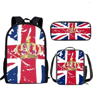 Sacs d'école Drapeau Américain Avec Couronne 3PCS Ensemble Jeunes Femmes Livre Sac À Dos Bande Dessinée Impression Crayon Cas / Boîte À Lunch Pour Adolescents Garçons Fille