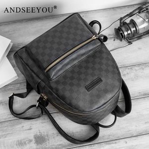 Sacs d'école Andseeyou marque hommes et femmes affaires personnalité Simple sac à dos en cuir Plaid rétro grande capacité courte-Distan