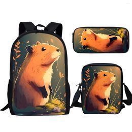 Sacs d'école Animal Capybara Designer Kindergarten Kids Travel Travel Boys Girls Backpack 3pc Bookbags Tools Learning Tools Gift