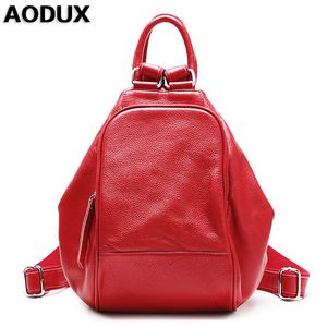 Schooltassen AODUX Echt lederen vrouwen Witgeel Red Backpack Top Layer Cowhide Ladies Bag Eerste laag Koe Lederen Backpacks Bags 230422