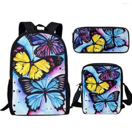 Sacs d'école artistique aquarelle motif papillon mode sac à dos décontracté filles sac ensemble enfants adolescents livre enfants voyage sac à dos