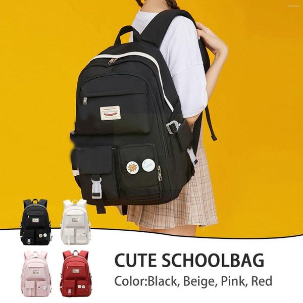 Sacs d'école sac à dos pour filles, cartable mignon, collège, collège, lycée, adolescent, noir, blanc, rouge, Pi S0I3