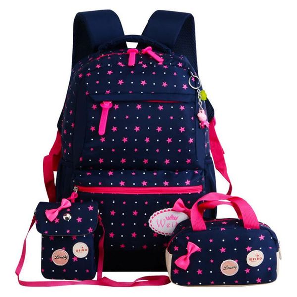 Sacs d'école Sac à dos pour filles enfants sacs d'école 3 pièces/ensemble cartable grande capacité Dot impression sac à dos scolaire mignon mochila sac léger 230822