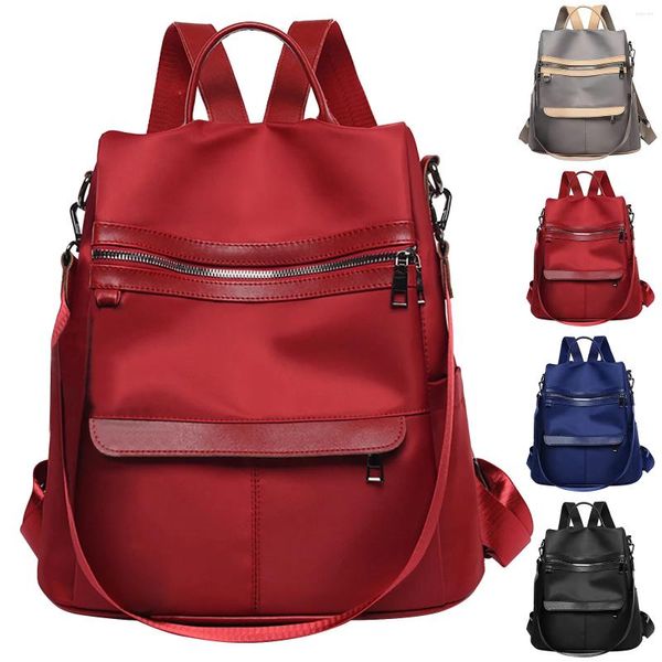 Bolsas escolares Mochila Monedero para mujer Moda simple Tela de color sólido Lona de gran capacidad Soplador Rack Remolques cerrados