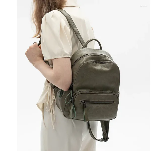 Sacs d'école sac à dos Niche pour femmes, grande capacité avec couleur unie, Texture Simple, cuir souple, petit, vente en gros