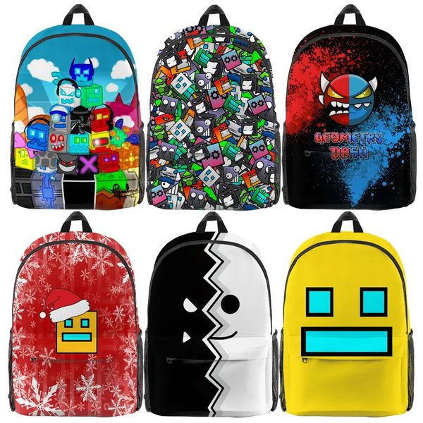 Sacs d'école Sacs à dos Angry Geometry Dash impression 3D sacs à dos étudiants dessin animé Anime sacs d'école garçons filles enfants sacs à livres enfant cadeau unisexe sac à dos 231006